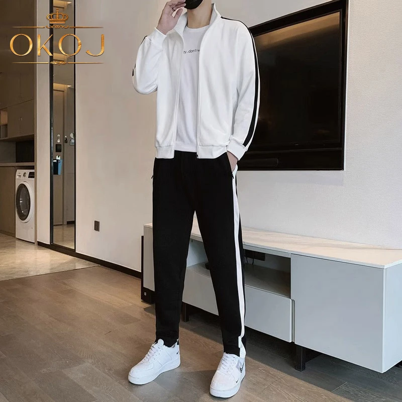 OKOJ运动休闲套装男士开衫卫衣搭配长裤两件套秋季新款户外运动服