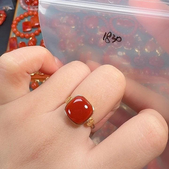 南红玛瑙银S925镶嵌戒指