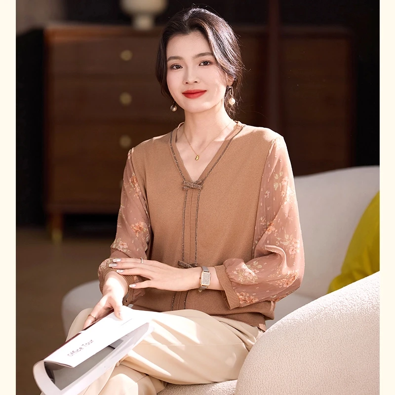 年轻妈妈春装针织衫T恤2025新款洋气毛衣宽松中老年女装打底小衫