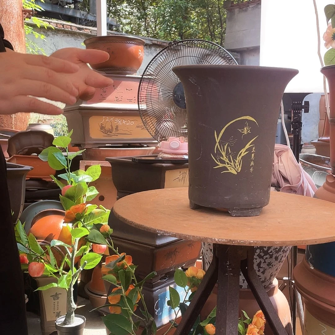 紫色印金兰花盆22花盆紫砂