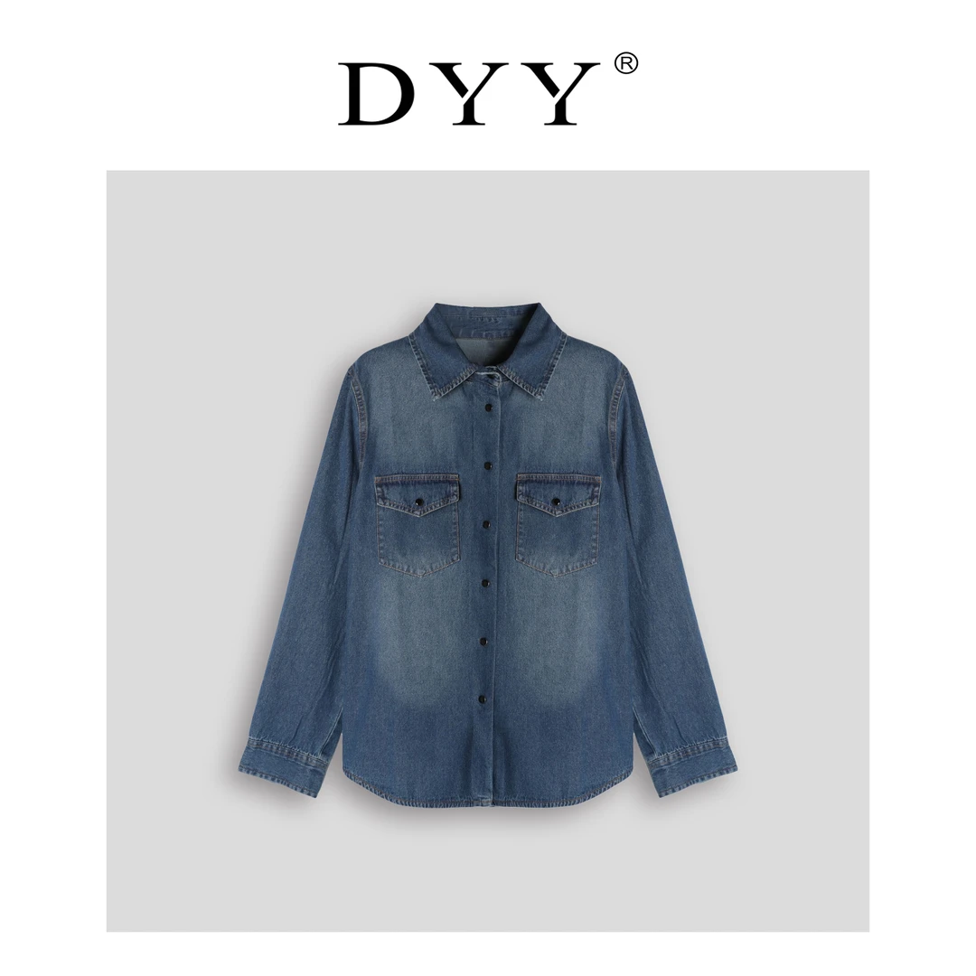 DYYDYY品牌【经典牛仔】2025时尚叠穿衬衣复古蓝色牛仔衬衫YT871