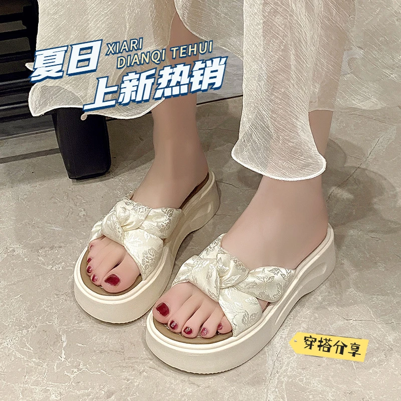 【洋气蝴蝶结】网红拖鞋女夏外穿2025 新款百搭洋气搭裙子厚底松糕