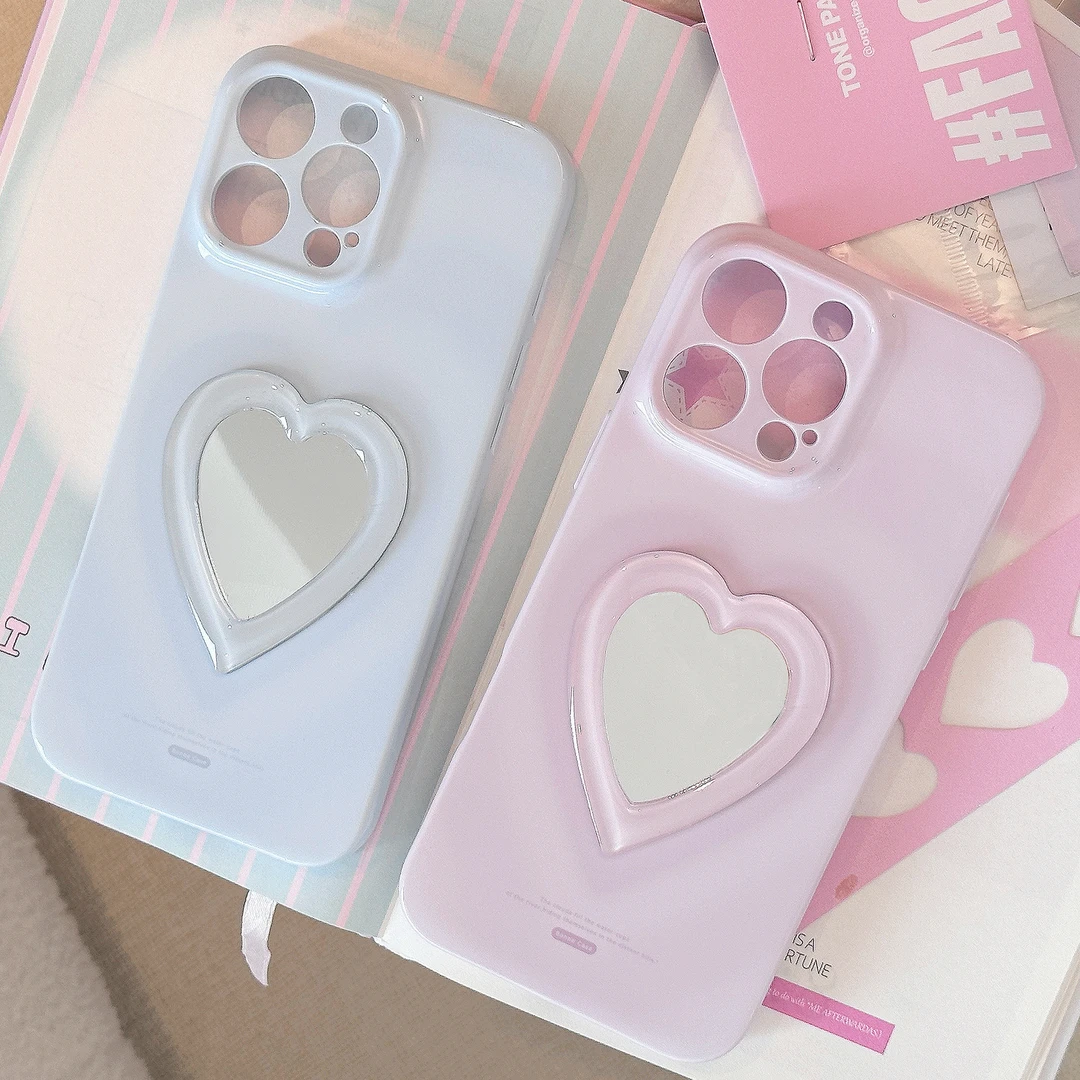 爱心镜面立体适用iphone16手机壳苹果15promax菲林软13全包14小众