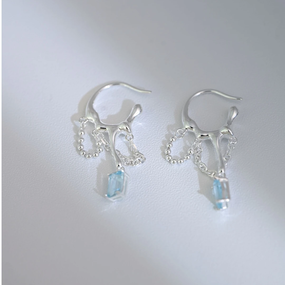 925银仿水晶耳饰 HOINX丨S925纯银异型淡蓝色耳钉百搭轻奢