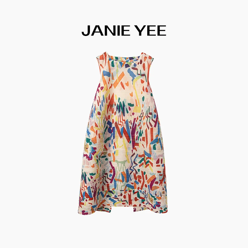 Janie Yee”幻彩三宅“ 气质显瘦穿搭无袖中长款宽松连衣裙 25A2002