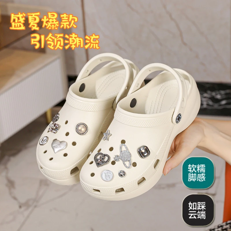 云朵·泡芙·明星款式时尚夏季外穿防滑鞋拖沙滩洞洞鞋（有金属鞋花）