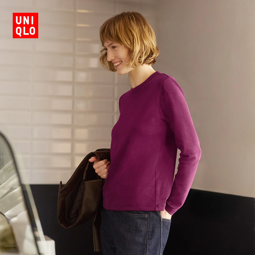 优衣库女装柔滑弹力棉质圆领T恤/长袖基础版型内搭新款480869