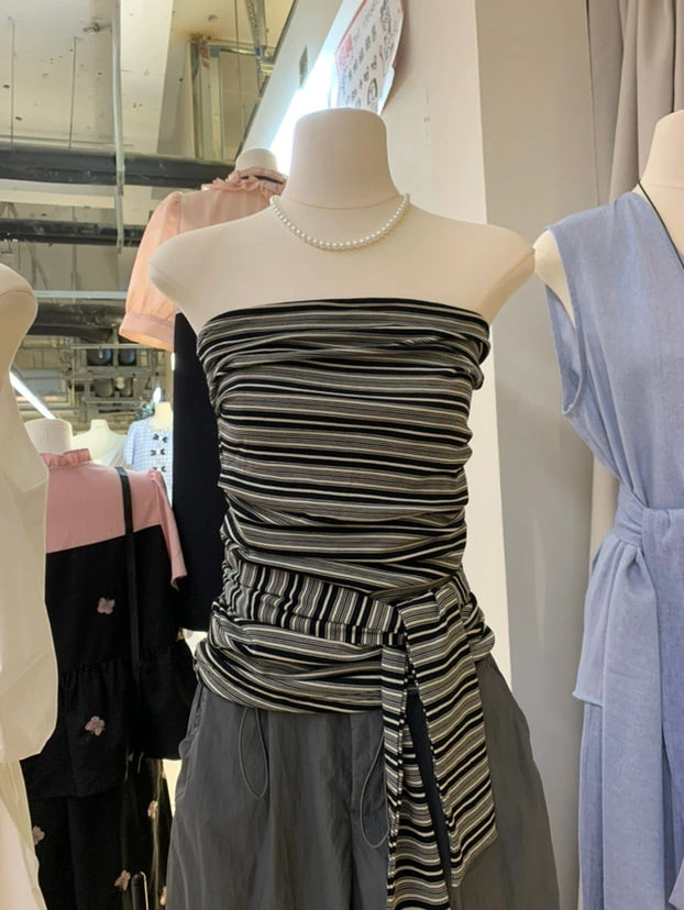 【BayaLi】2025新品休闲发防滑条条纹抹胸