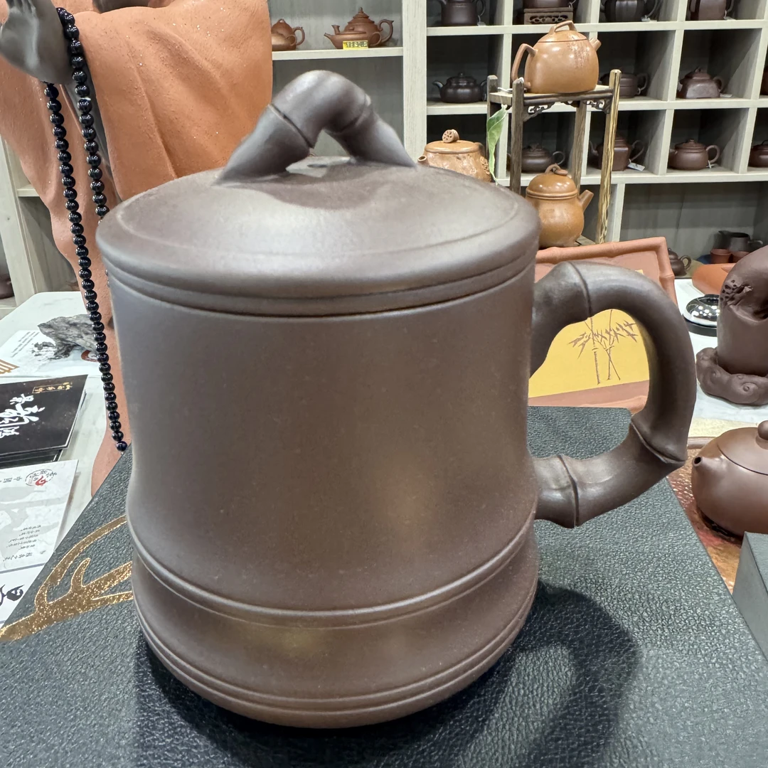 乡宁景韵鸿鹄原矿紫砂紫泥竹节桌杯三件套