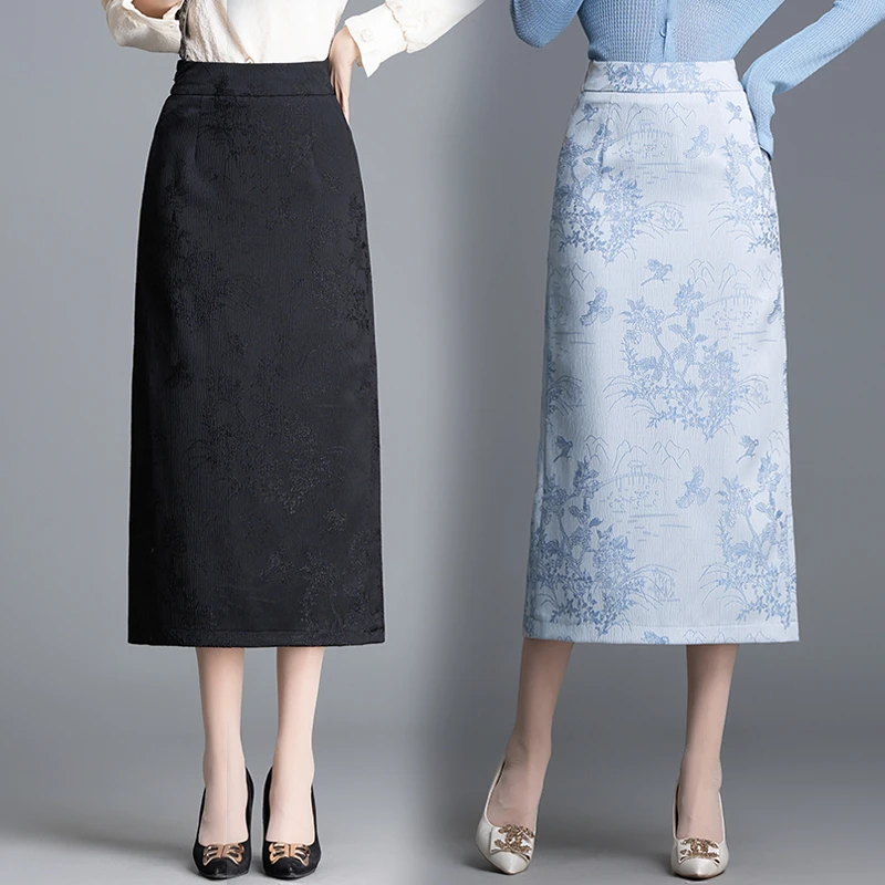 新中式半身裙中式显瘦包臀半裙修身开叉高腰春秋季时尚中长款