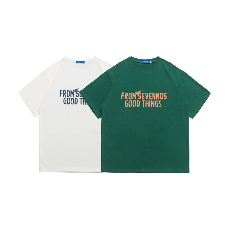 T2318夏季280克重潮牌港风复古情侣百搭字母印花圆领短袖T恤