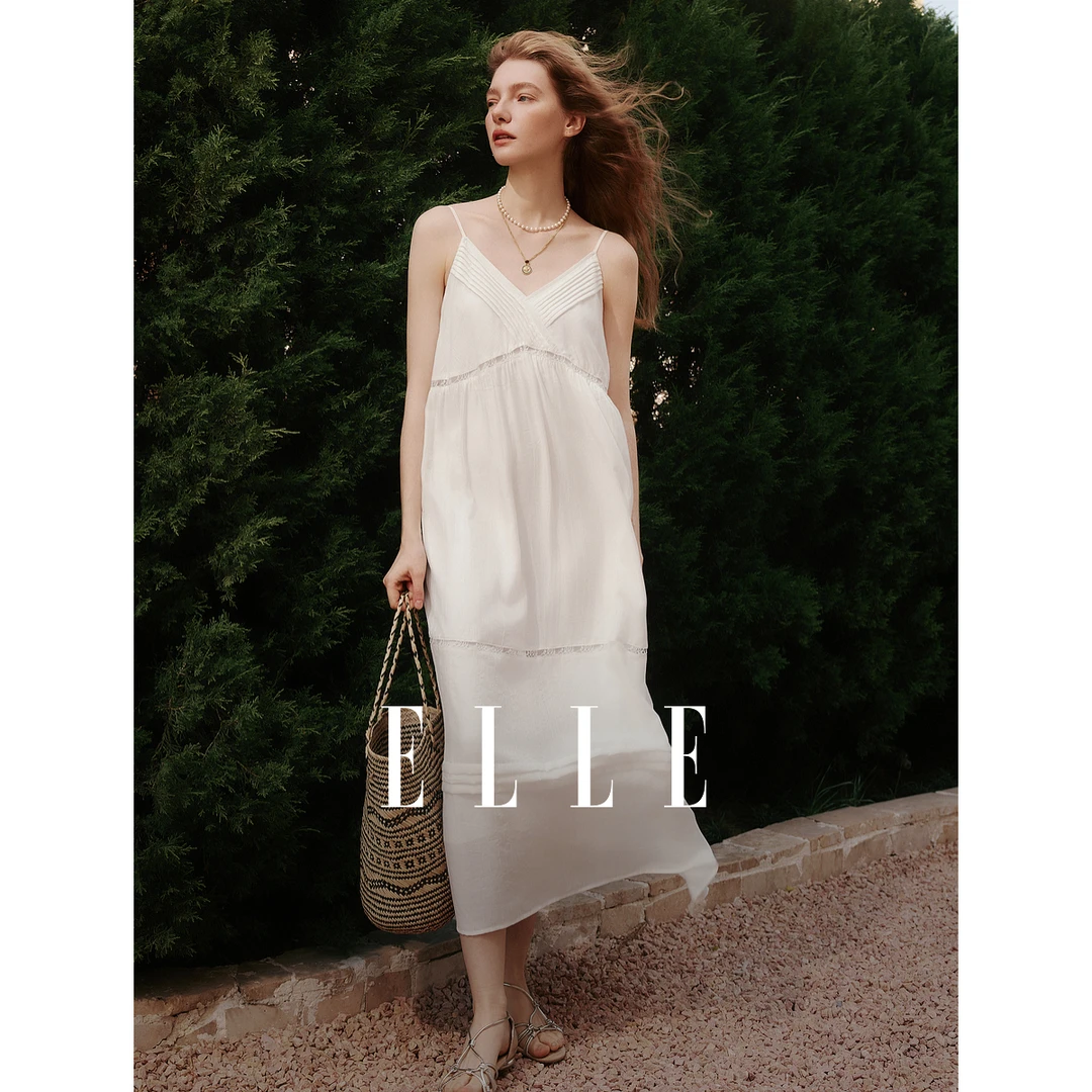 【粉丝专属】ELLE法式拼接肌理感连衣裙25夏新款设计感优雅EL52061