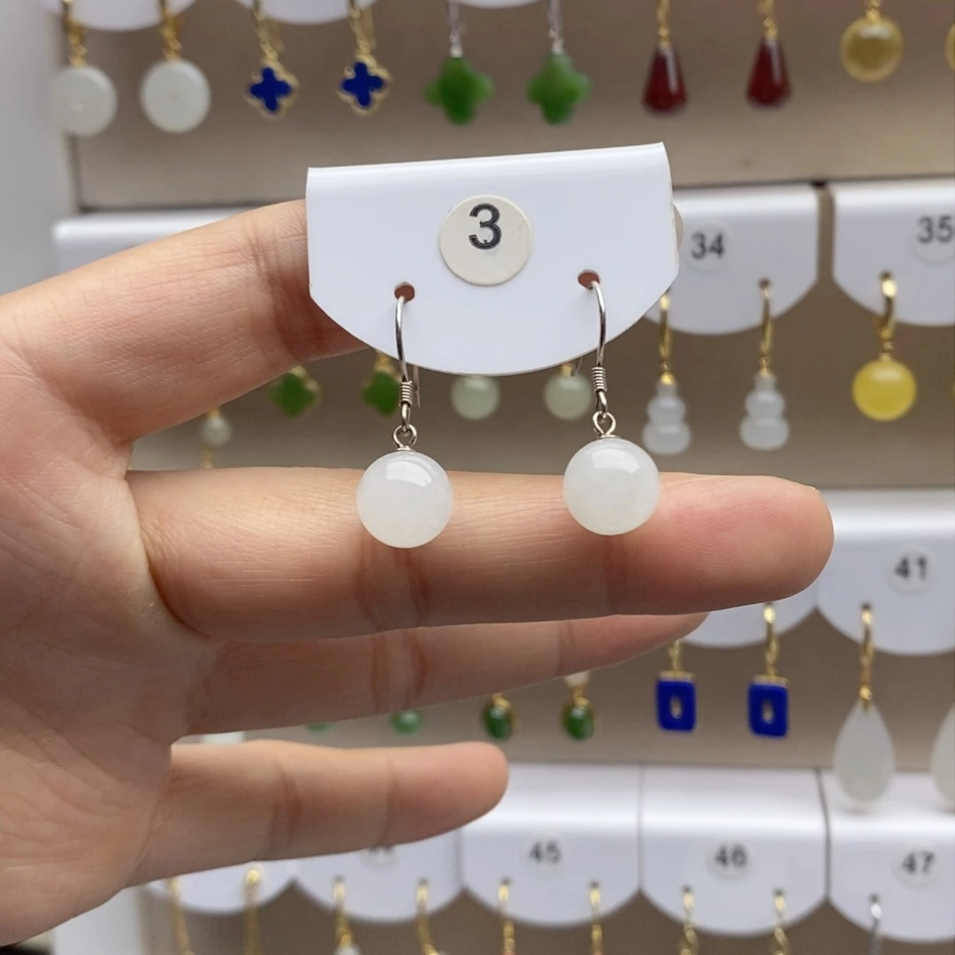 银S925镶嵌和田玉耳饰