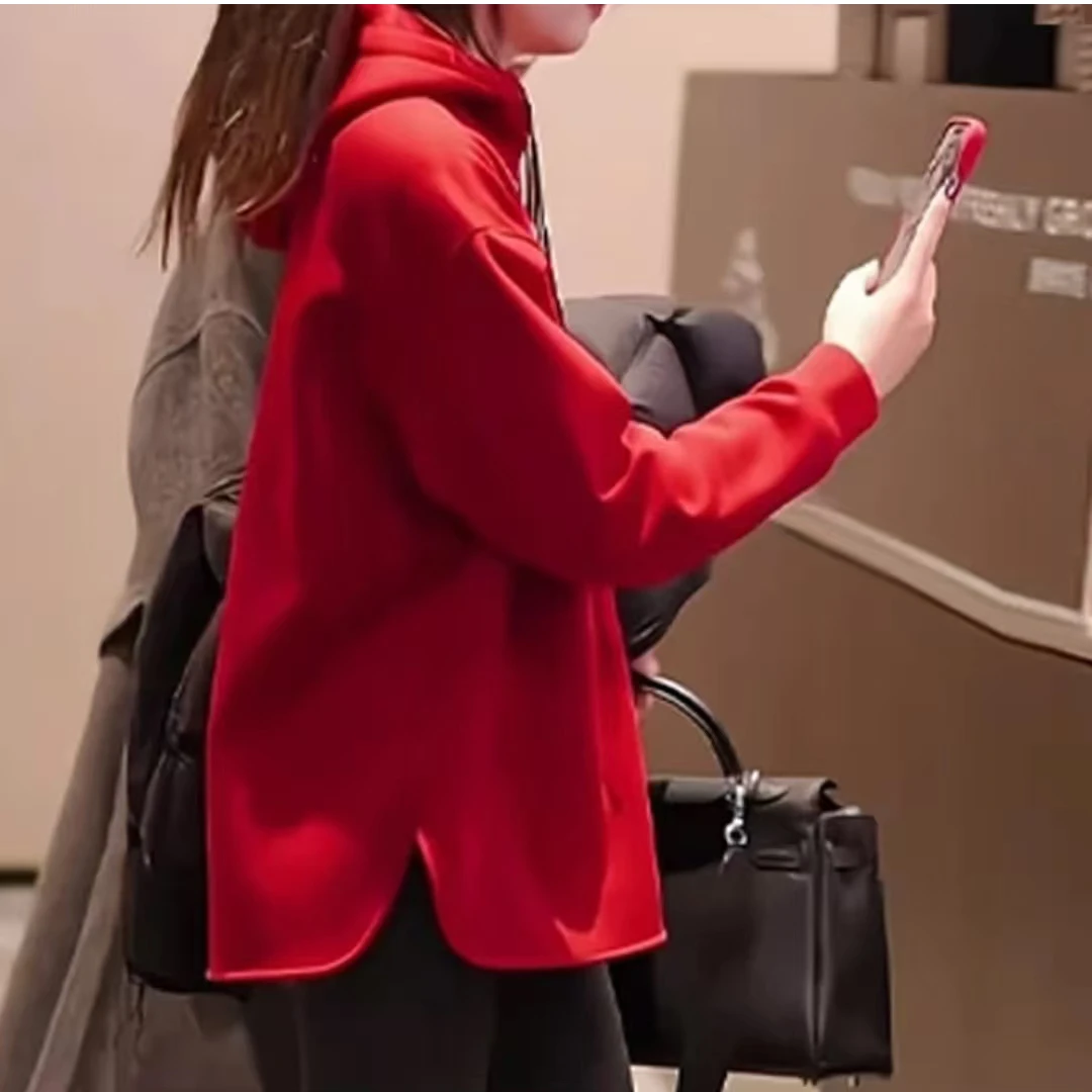 2025新年半拉链时尚百搭连帽卫衣女新款欧韩穿搭宽松不规则上衣潮