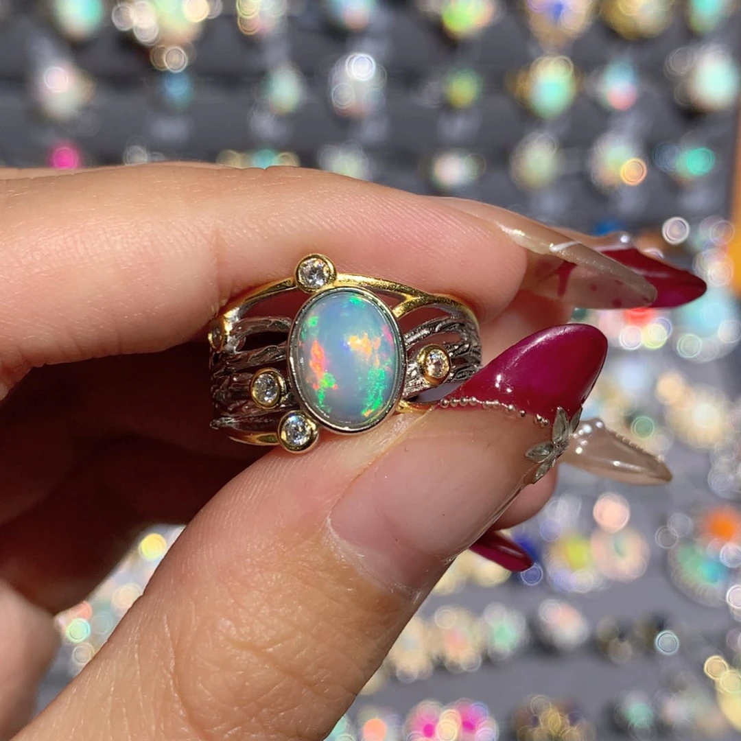 欧泊银S925镶嵌欧泊戒指y