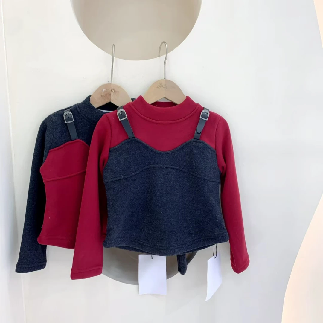 241697 女童冬季韩版加绒加厚休闲棉质假两件长袖卫衣