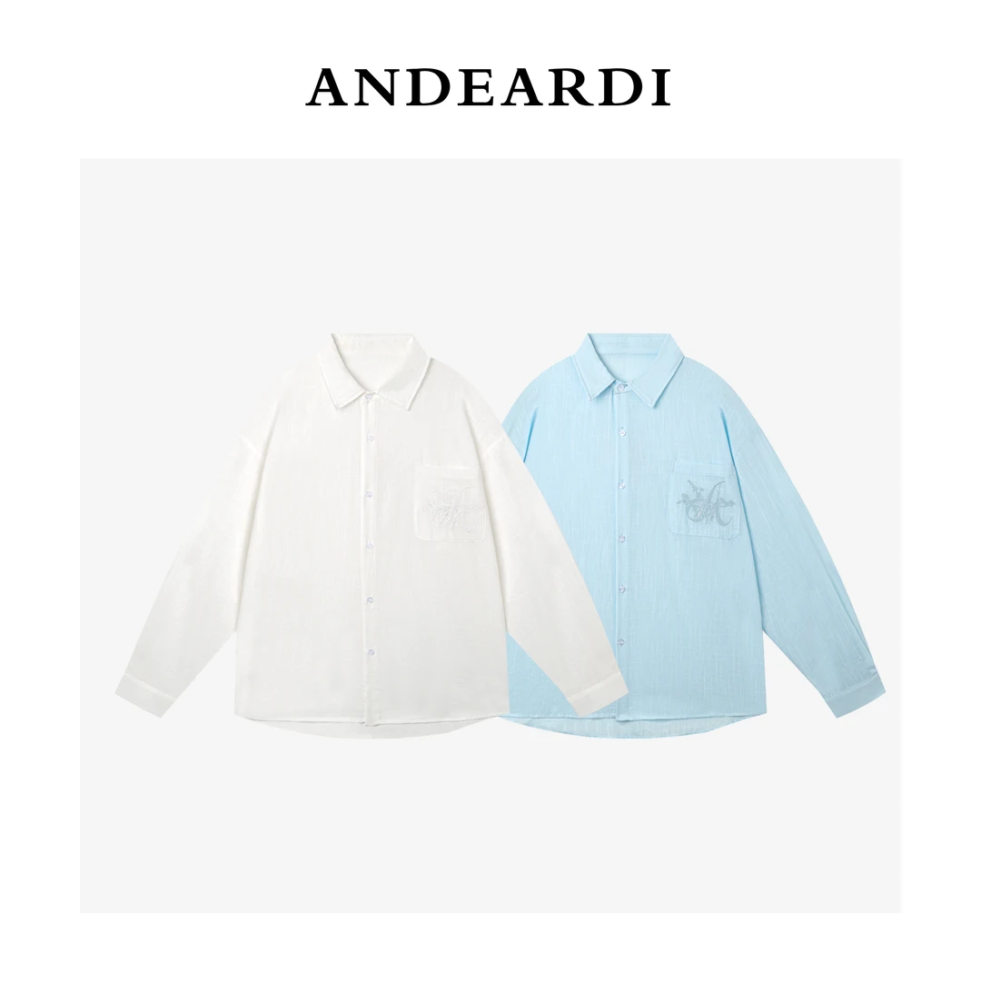 ANDEARDI薄款衬衫口袋刺绣透气外套女休闲宽松上衣