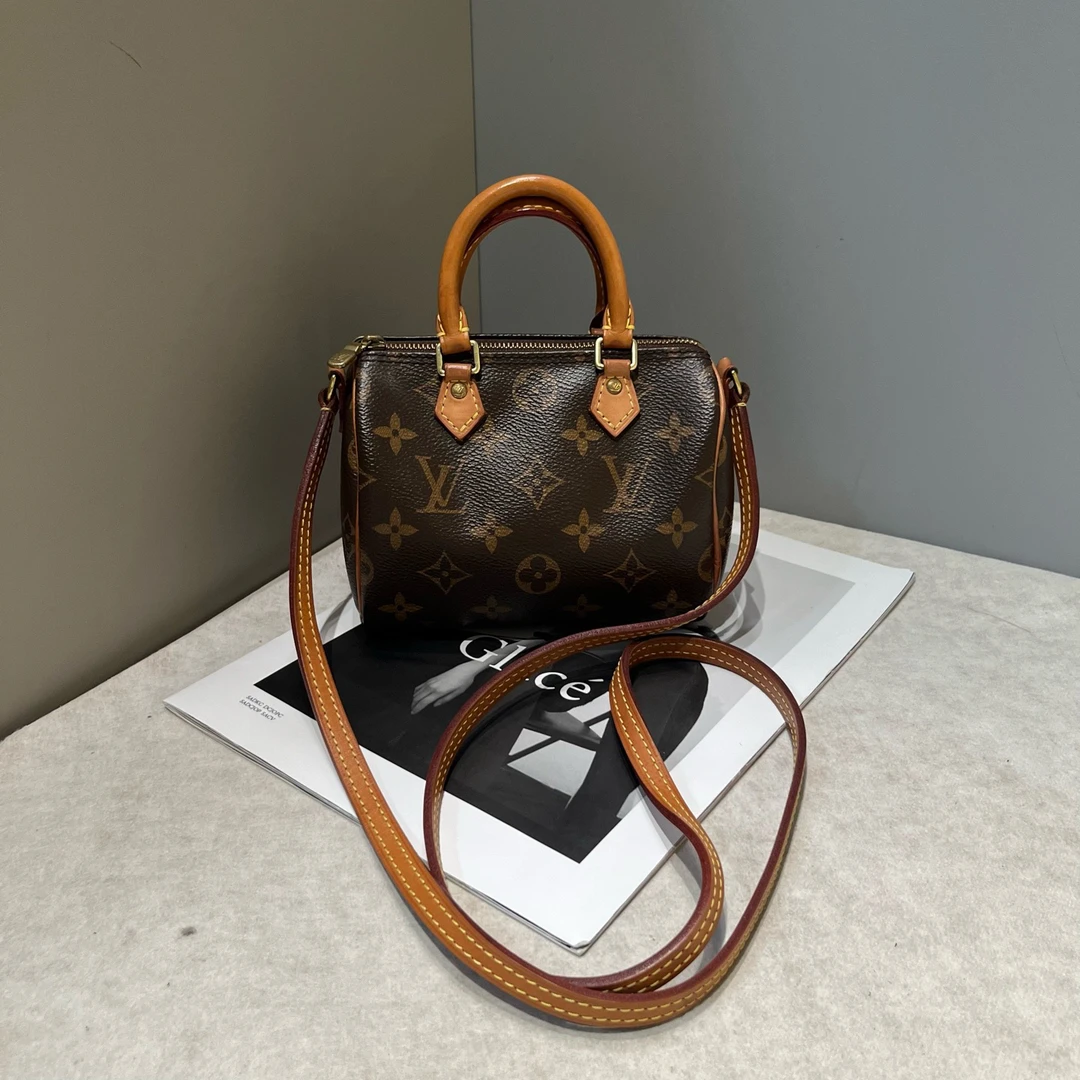95新 LouisVuitton/路易威登 Speedynano老花手提斜挎包 15*13*9