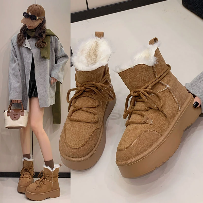 内增高雪地靴女2025冬款厚底防滑加厚小个子保暖短筒东北棉鞋9cm