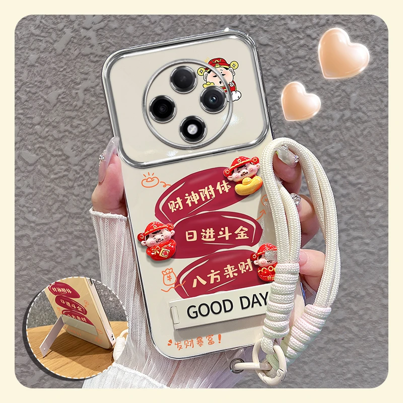 适用【vivoy300pro】手机壳日进斗金大视窗折叠支架硅胶防摔女可爱