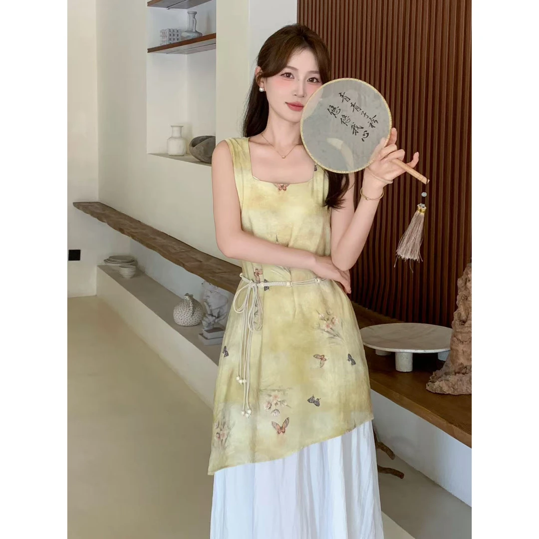 无印心匠B98599 新款方领韩系甜美显瘦假两件夏季连衣裙K209