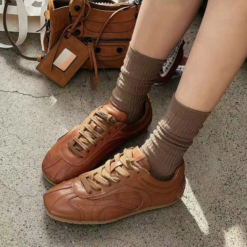 诗歌兰鞋子女2025新款真皮舒适德训鞋女复古美拉德休闲鞋女661-5