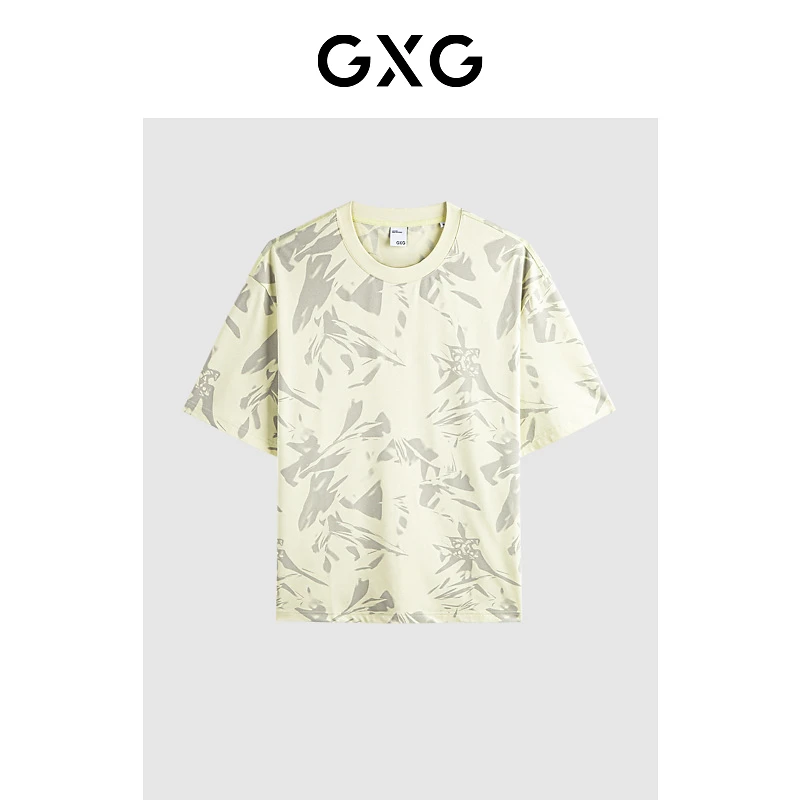 GXG男装 商场同款黄色印花短袖T恤潮流 2024年夏季#G24X442061