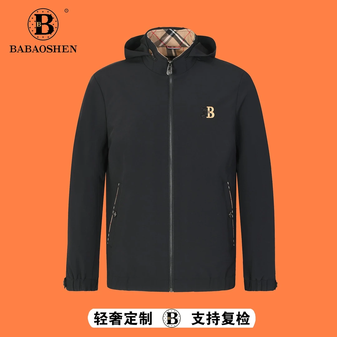 BABAOSHEN巴家轻奢连帽拉链夹克男士秋季新款刺绣高端刺绣外套男