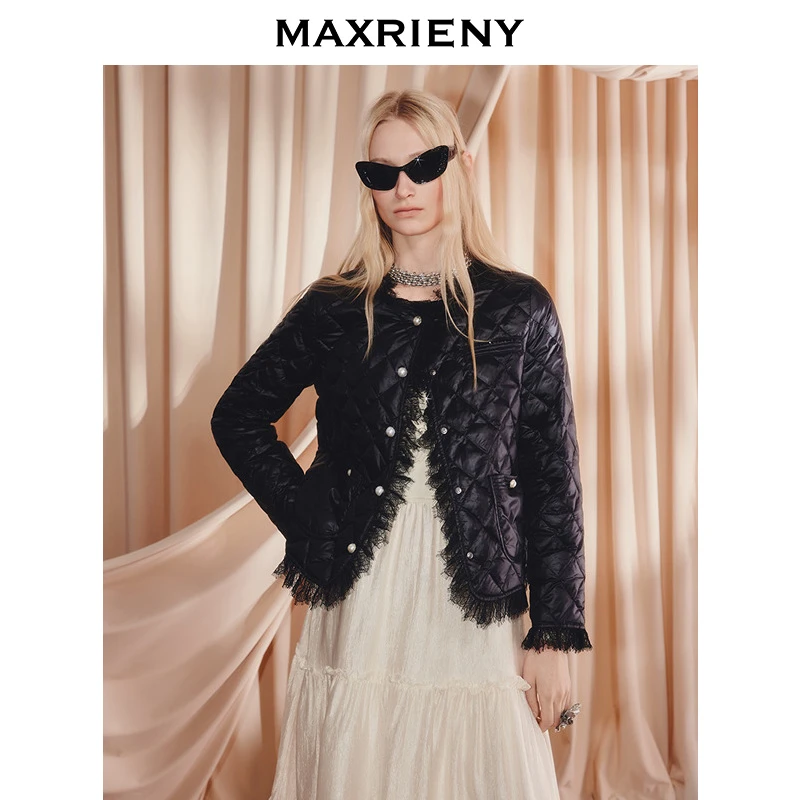 【林一专属】MAXRIENY立体蕾丝拼接小香风羽绒服女25冬款保暖外套