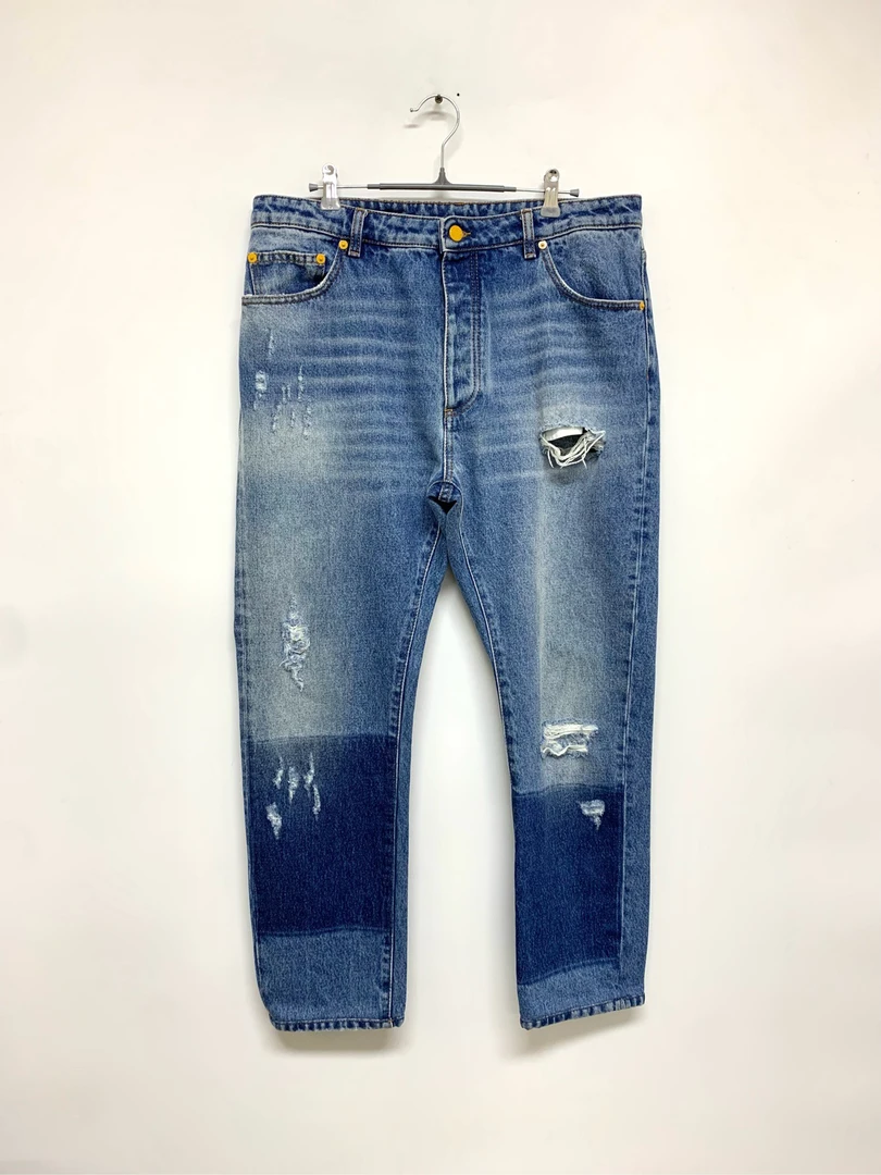 99新 MONCLER Palm Angels 联名蒙口破洞牛仔裤/50码/Y0366
