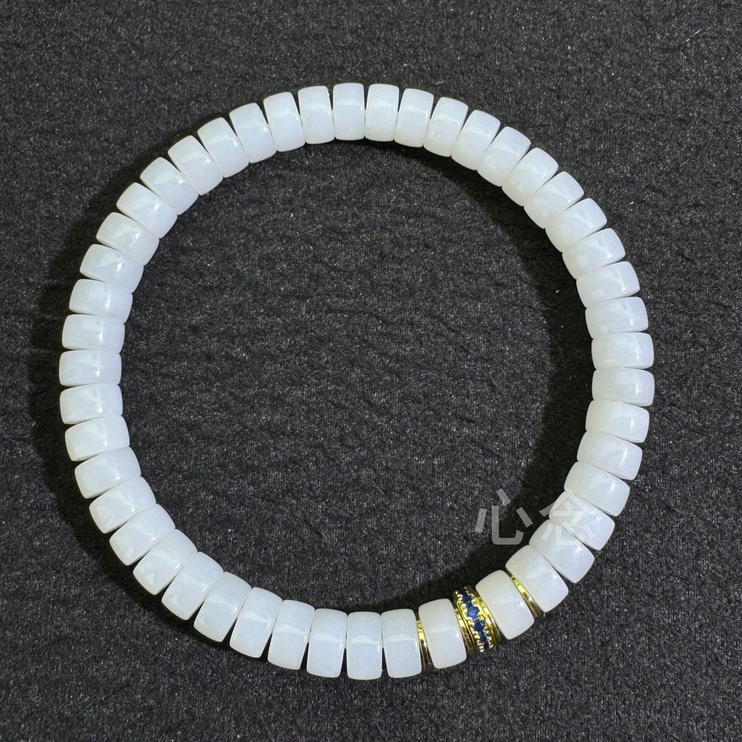 天然和田玉药片白玉珠手串7mm药片和田玉手串百搭设计款式多样性