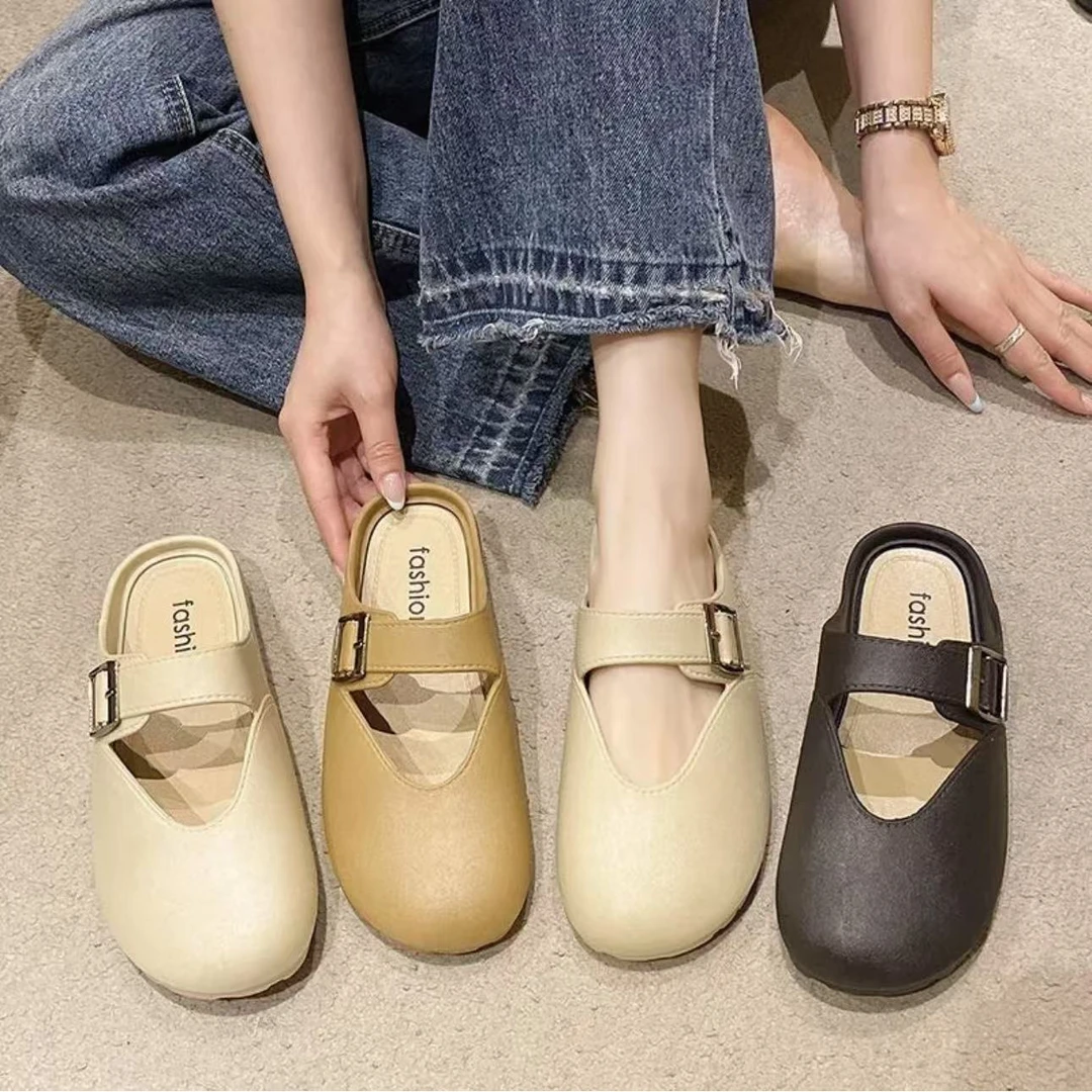 软底时尚夏季新包头拖鞋女外穿一脚蹬女鞋凉拖鞋半托后空单鞋女生