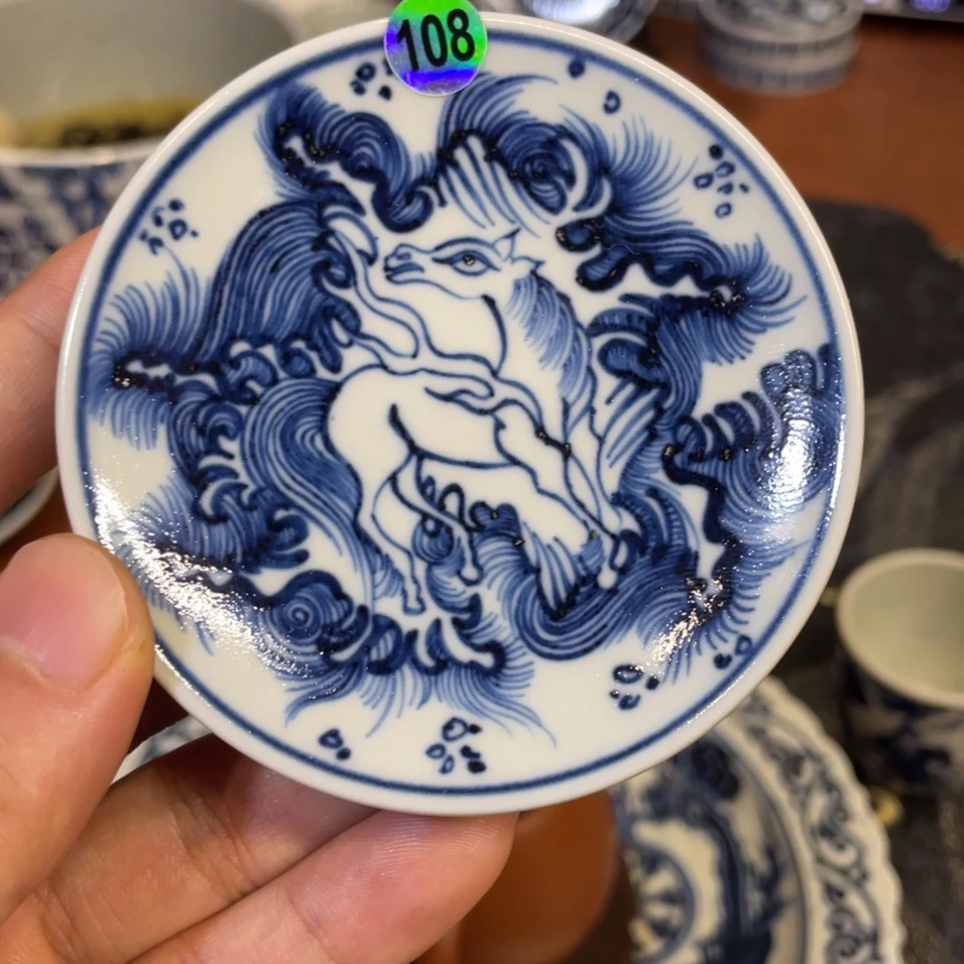 景德镇元青花茶具海马盖置108