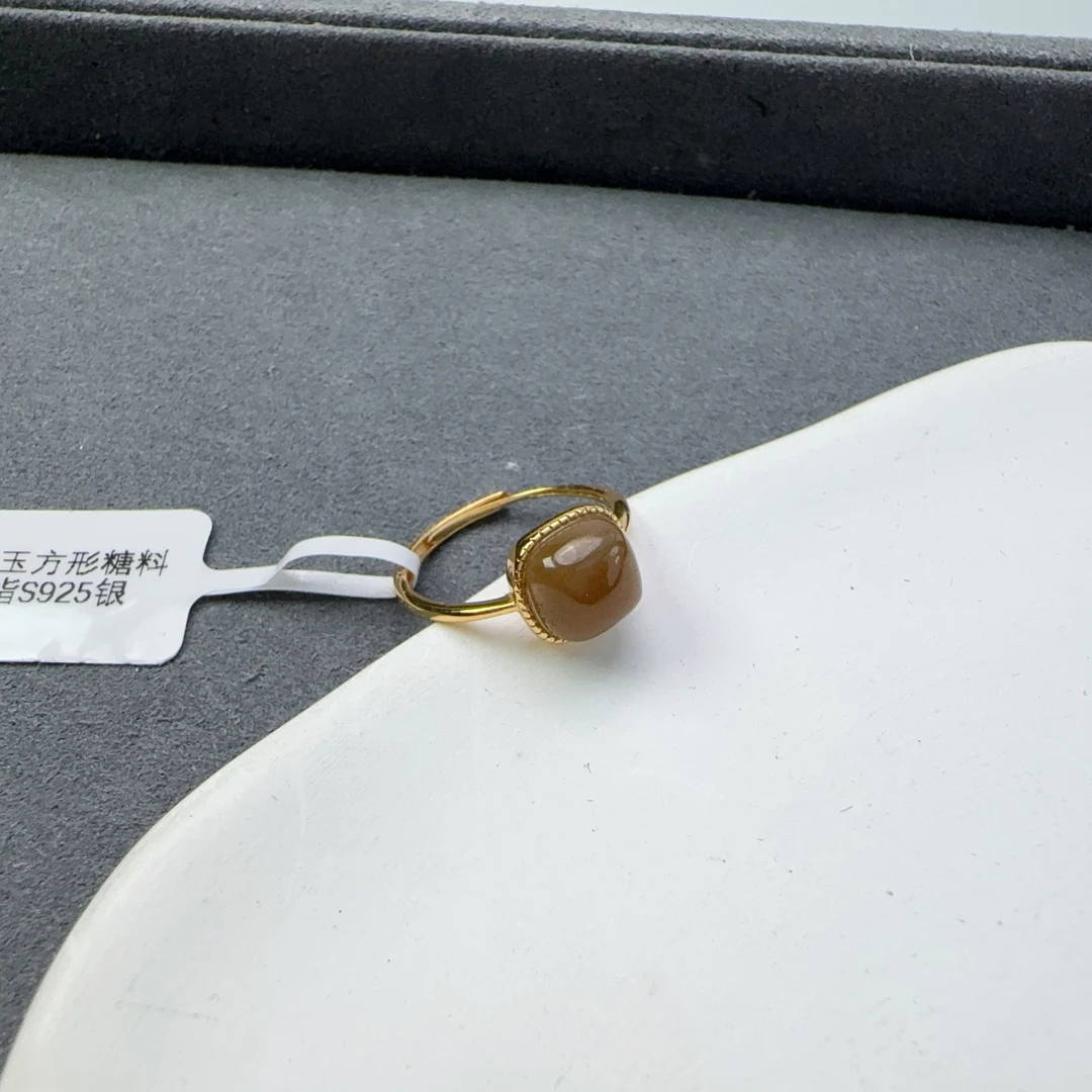 和田玉方形糖料戒指S925银