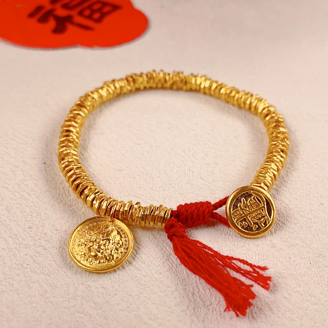 黄金足金盘缠黄财神古法手链