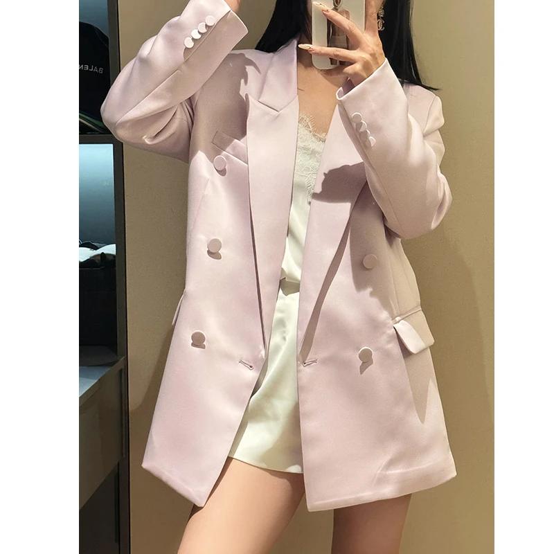 【诗怡定制】2025杨树林戗脖领缎面光泽感定制紫色西装