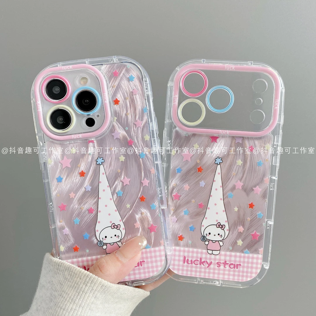 泡芙羽纱适用iphone17promax苹果16手机壳15/14/13华为潮幸运星KT