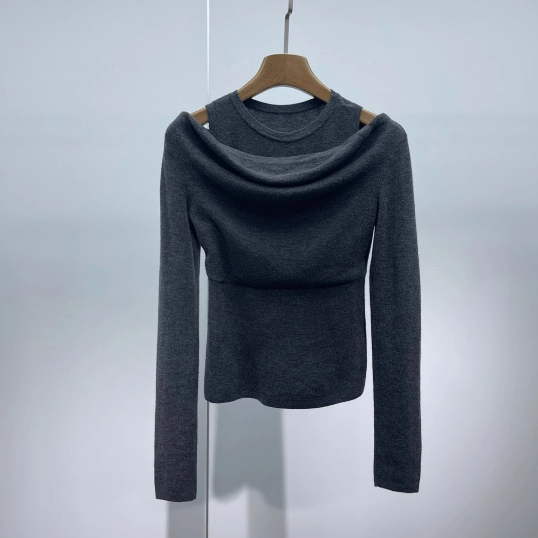 8001艾家2025年牛仔春新款毛衣百搭休闲简约显瘦V领假两件针织衫