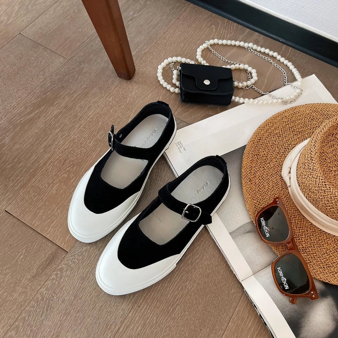 tcze复古TCZE反毛皮平底单鞋学院女神平底轻便休闲鞋