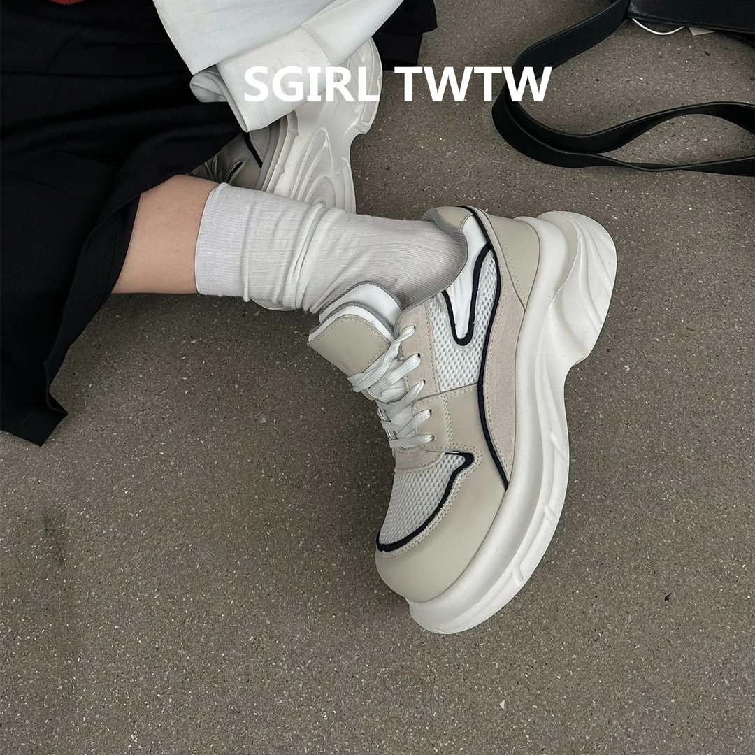 SGIRL TWTW2025年秋季新款真皮厚底松糕底柔软轻便厚底老爹鞋女鞋