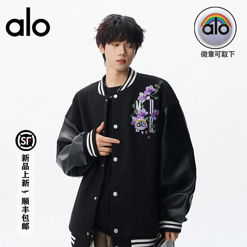 【官方奥特莱斯】alo潮牌美式高街花枝棒球服情侣拼色徽章休闲夹克