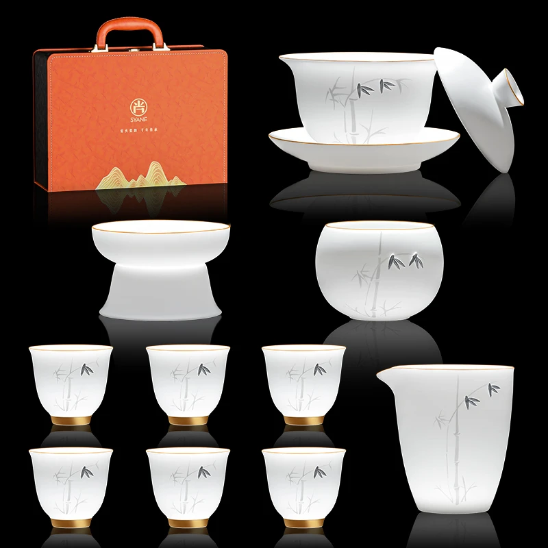 功夫茶具家用锔钉冰种玉瓷大师高档轻奢办公室会客泡茶壶茶杯