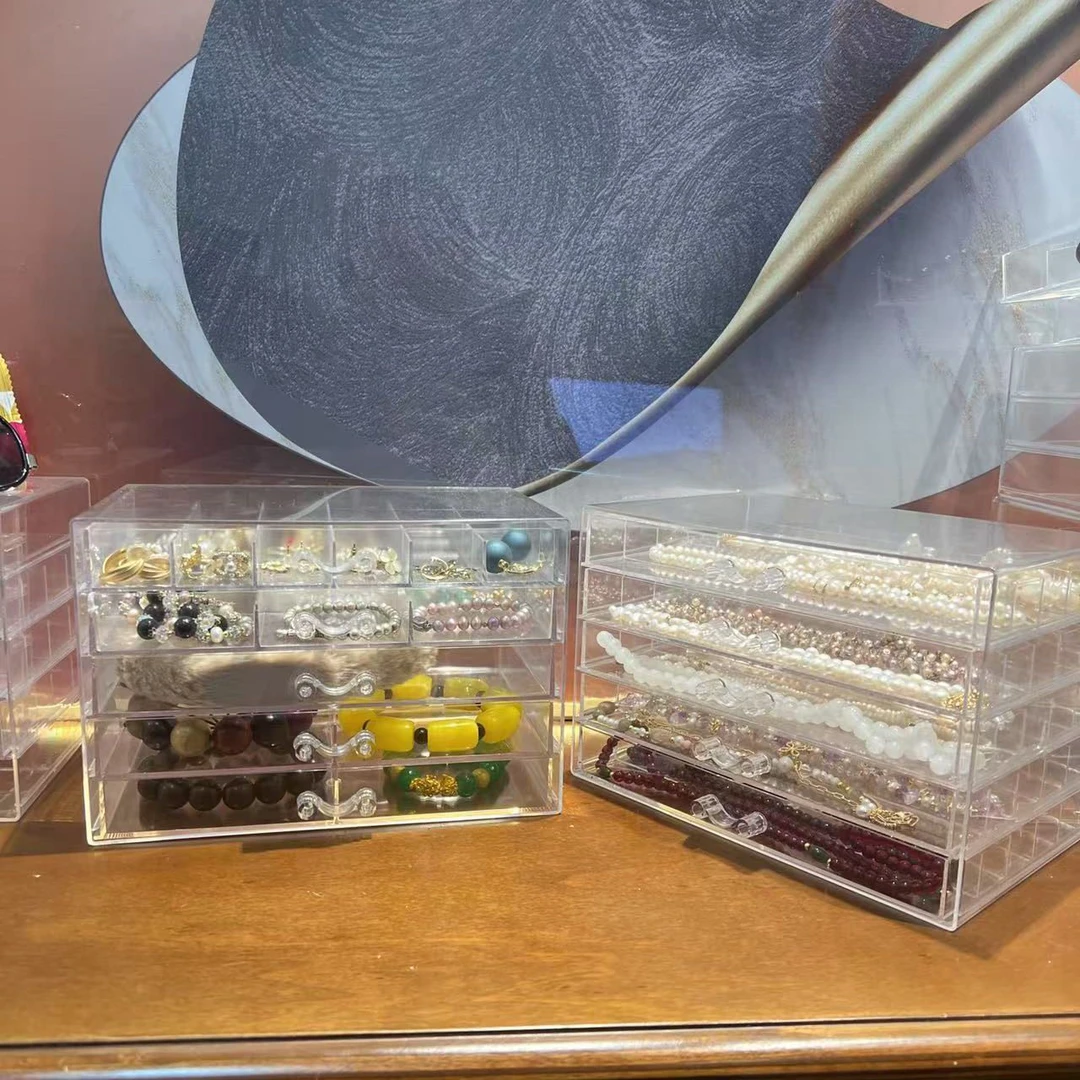 首饰盒/箱 收纳盒美甲首饰品多功能收纳大容量透明抽屉化妆品桌面