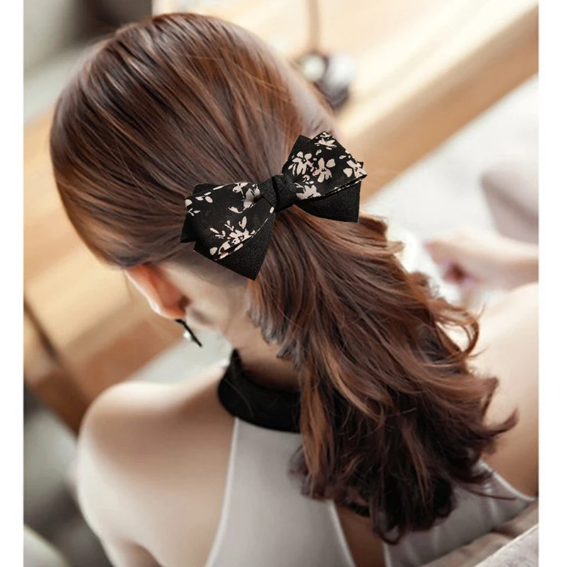 黑色蝴蝶结发卡优雅大号弹簧夹半扎发夹女后脑勺一字夹子顶夹头饰
