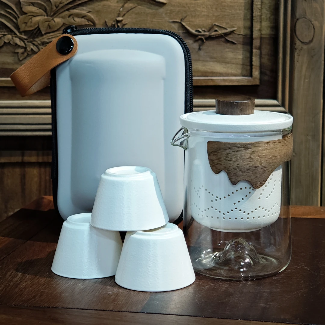 【闪购链接】A-0244 玻璃款-（千月牙白）一壶三杯旅行套