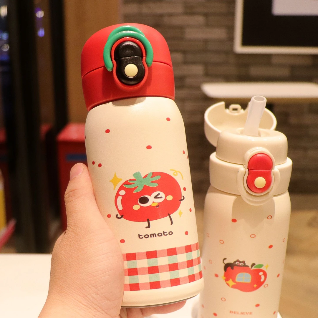 卡通保温杯 2025新款女高颜值双饮水杯 儿童便携迷你弹跳杯吸管杯