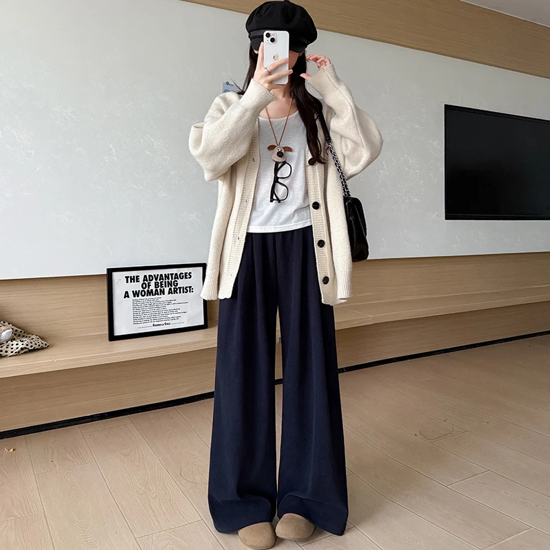 奶芙山本裤女2025年秋季新款高腰宽松显瘦小个子慵懒风阔腿拖地裤