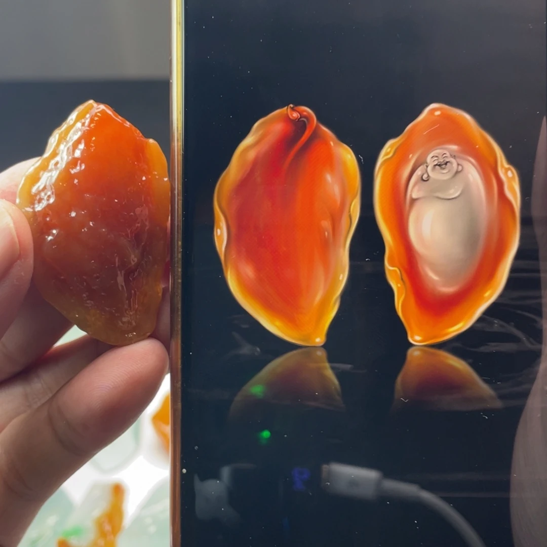 定制翡翠未镶嵌红翡弥勒佛