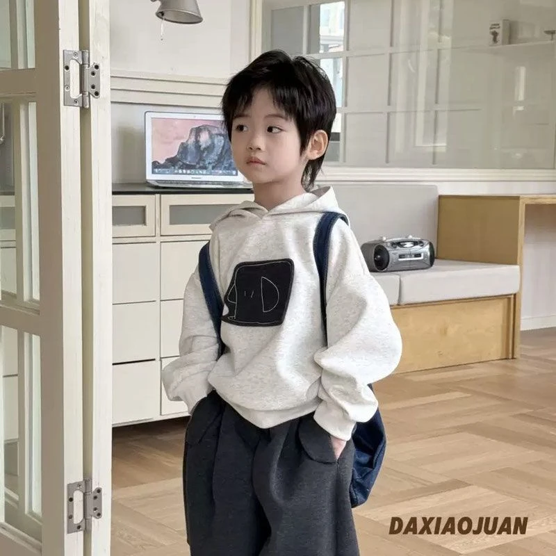 男童连帽卫衣2025秋季新款儿童个性大象休闲柔软时尚连帽套头衫潮
