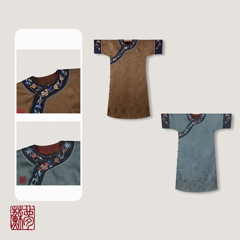 蘇夢【梅影暗香】香云纱多色手绣提花圆领大袍长袖女士国风0101532